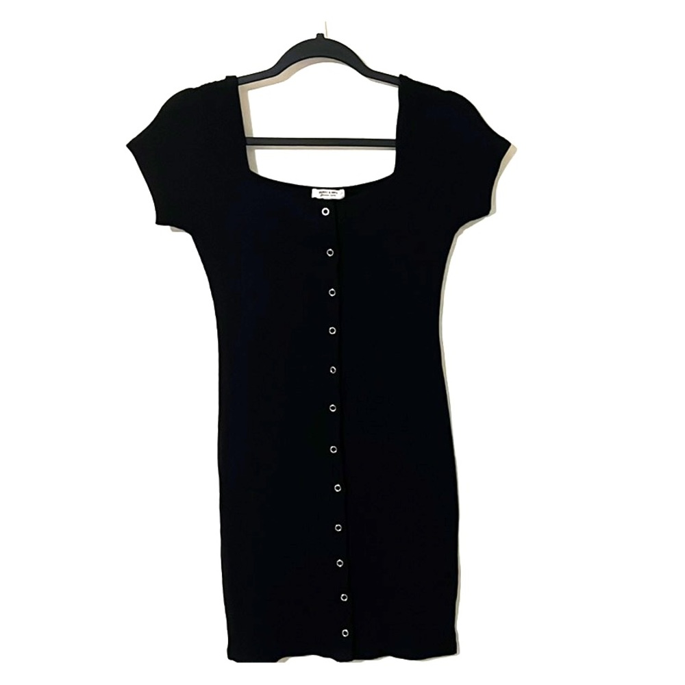 Black faux button down body con dress